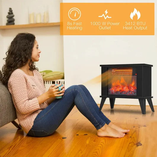 14 Inches Portable Electric Fireplace Heater with Realistic Flame Effect-Black