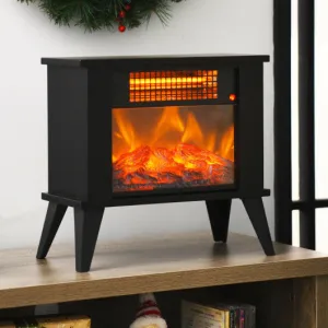 14 Inches Portable Electric Fireplace Heater with Realistic Flame Effect-Black