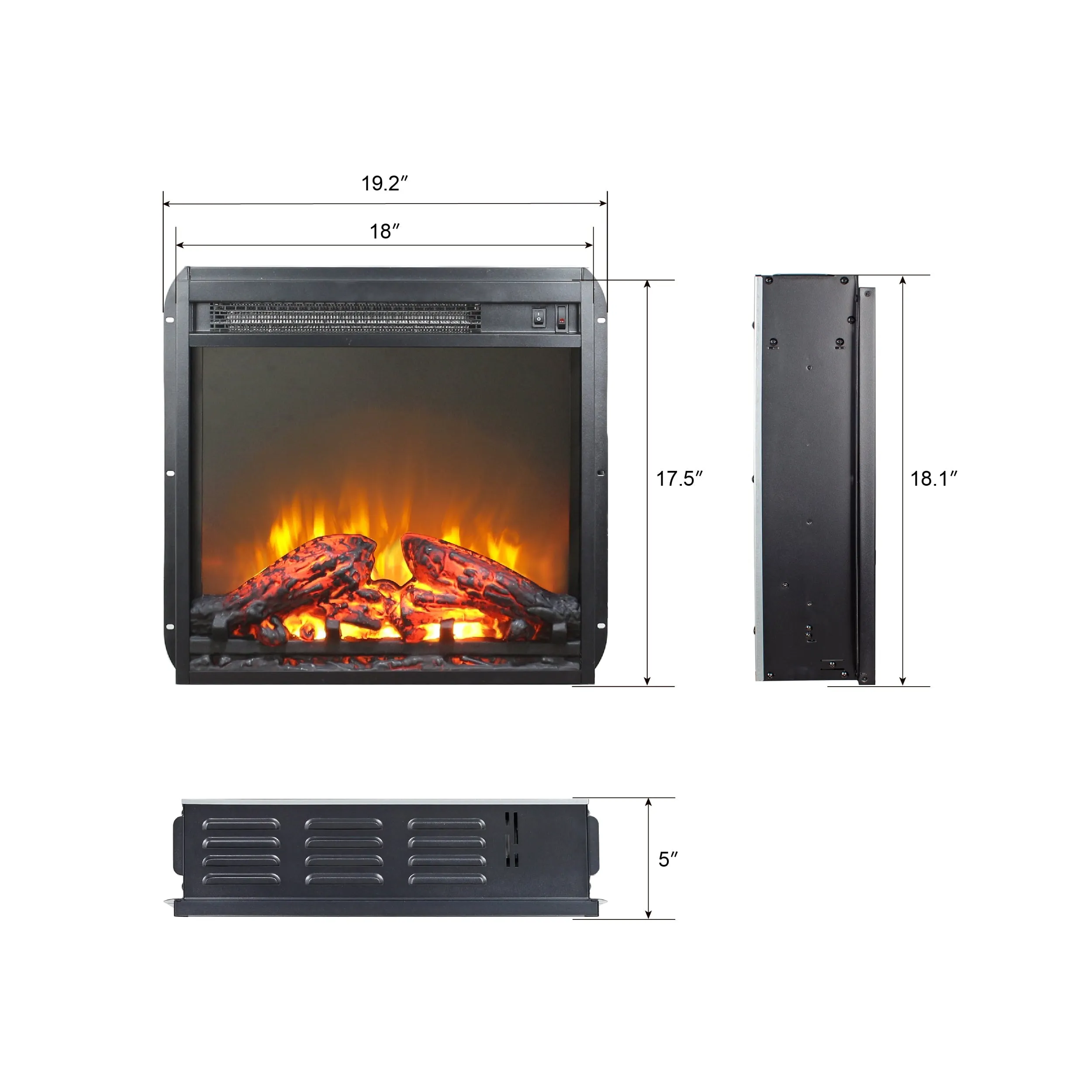 18' Fireplace Heaters for Inside, 3D Electric Fireplace Insert, 1400W Remote Control Fireplace Heater, Adjustable Flame and Low Noise, CSA Certification