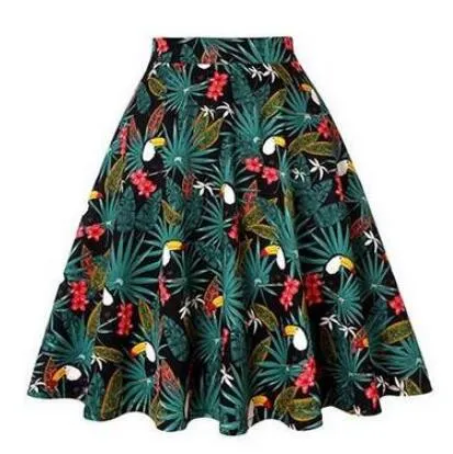 2021 Harajuku Summer Casual Women Skirt 50s 60s Cotton Big Swing Pin Up Rockabilly Vintage Short School Skirts Saia Feminina