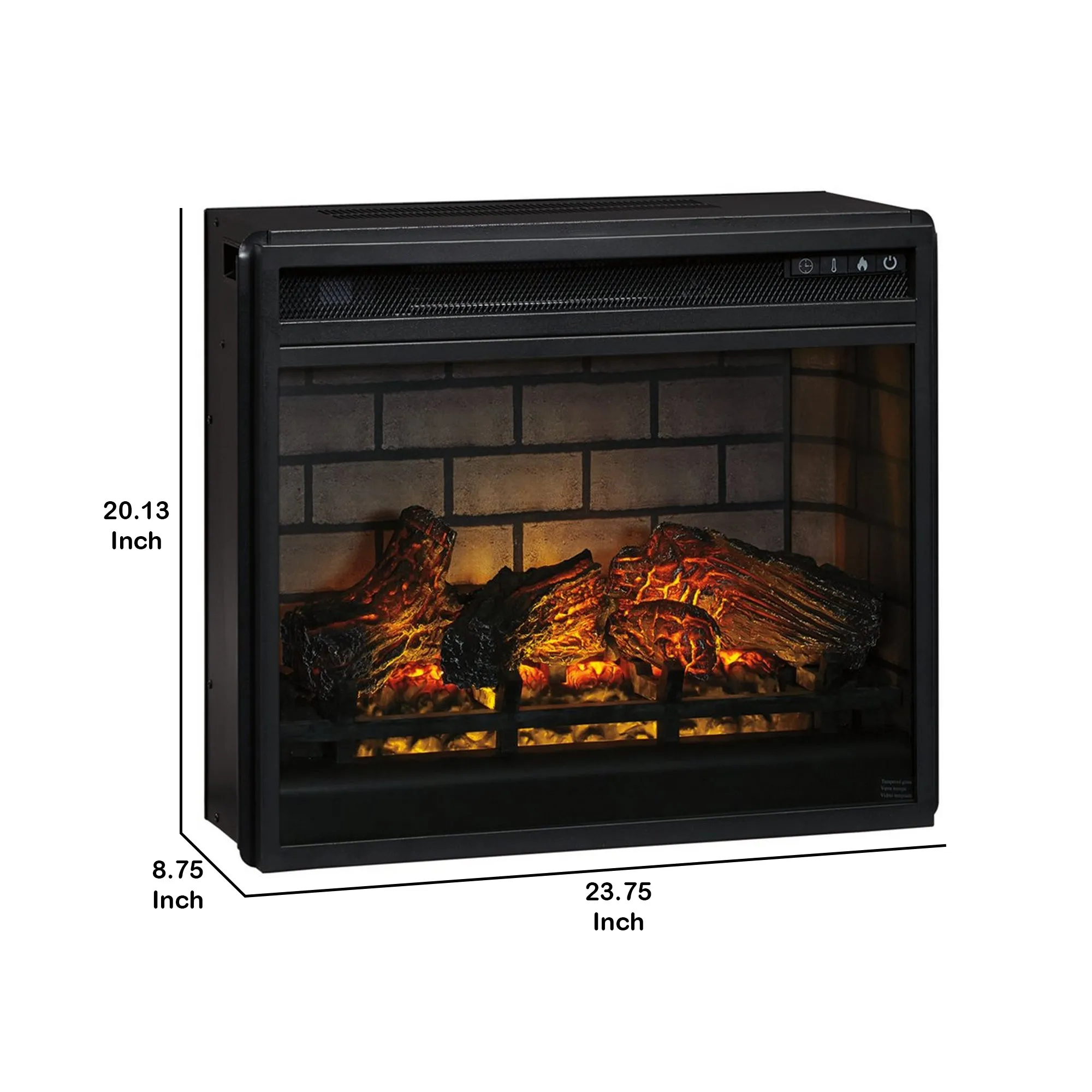 23.75 Inch Metal Fireplace Inset With 7 Level Temperature Setting Black By Benzara