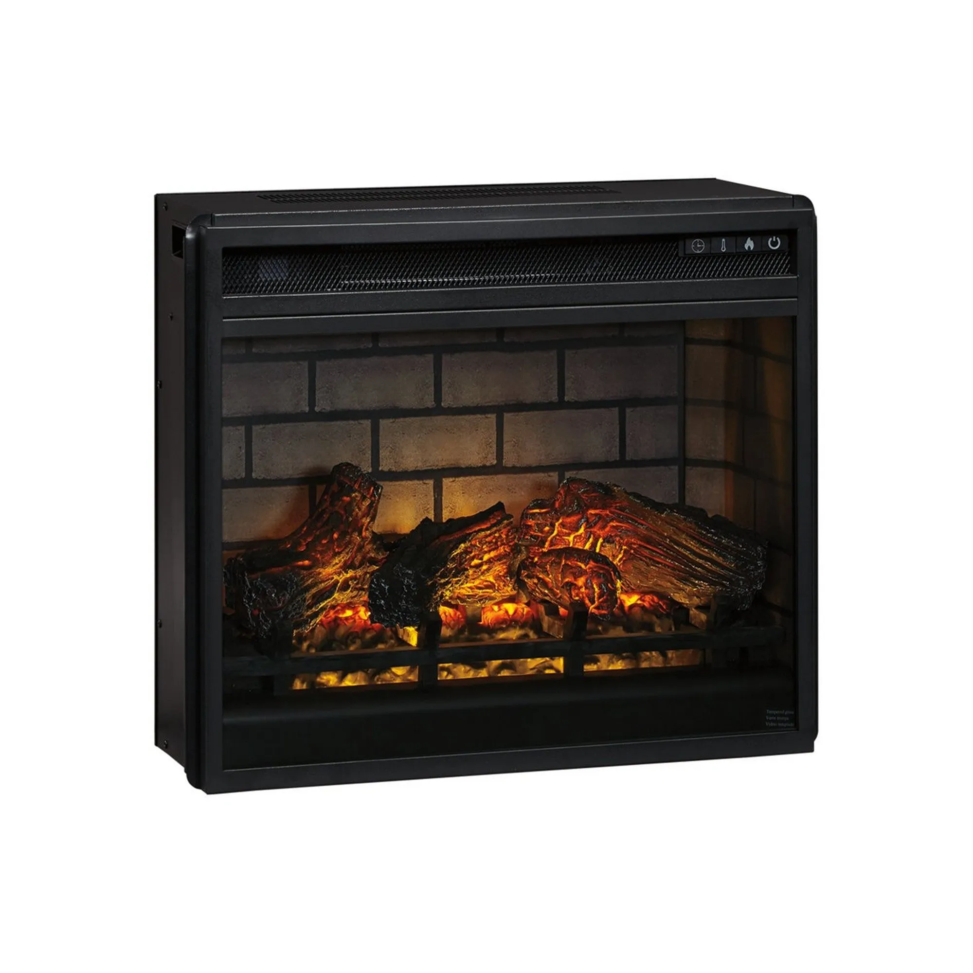 23.75 Inch Metal Fireplace Inset With 7 Level Temperature Setting Black By Benzara