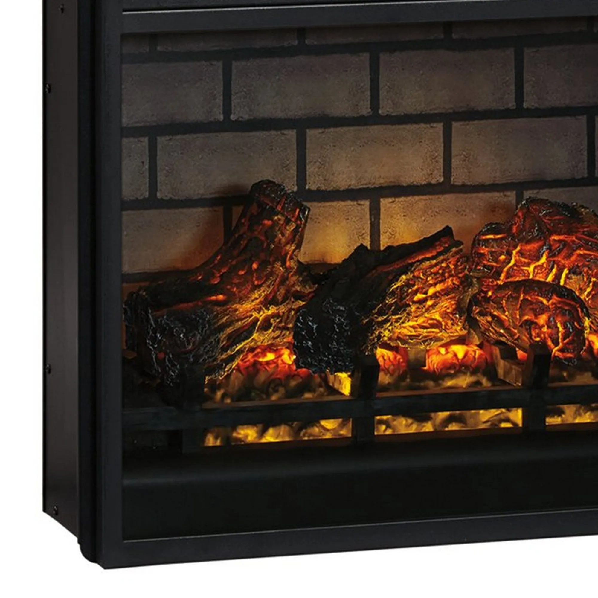 23.75 Inch Metal Fireplace Inset With 7 Level Temperature Setting Black By Benzara