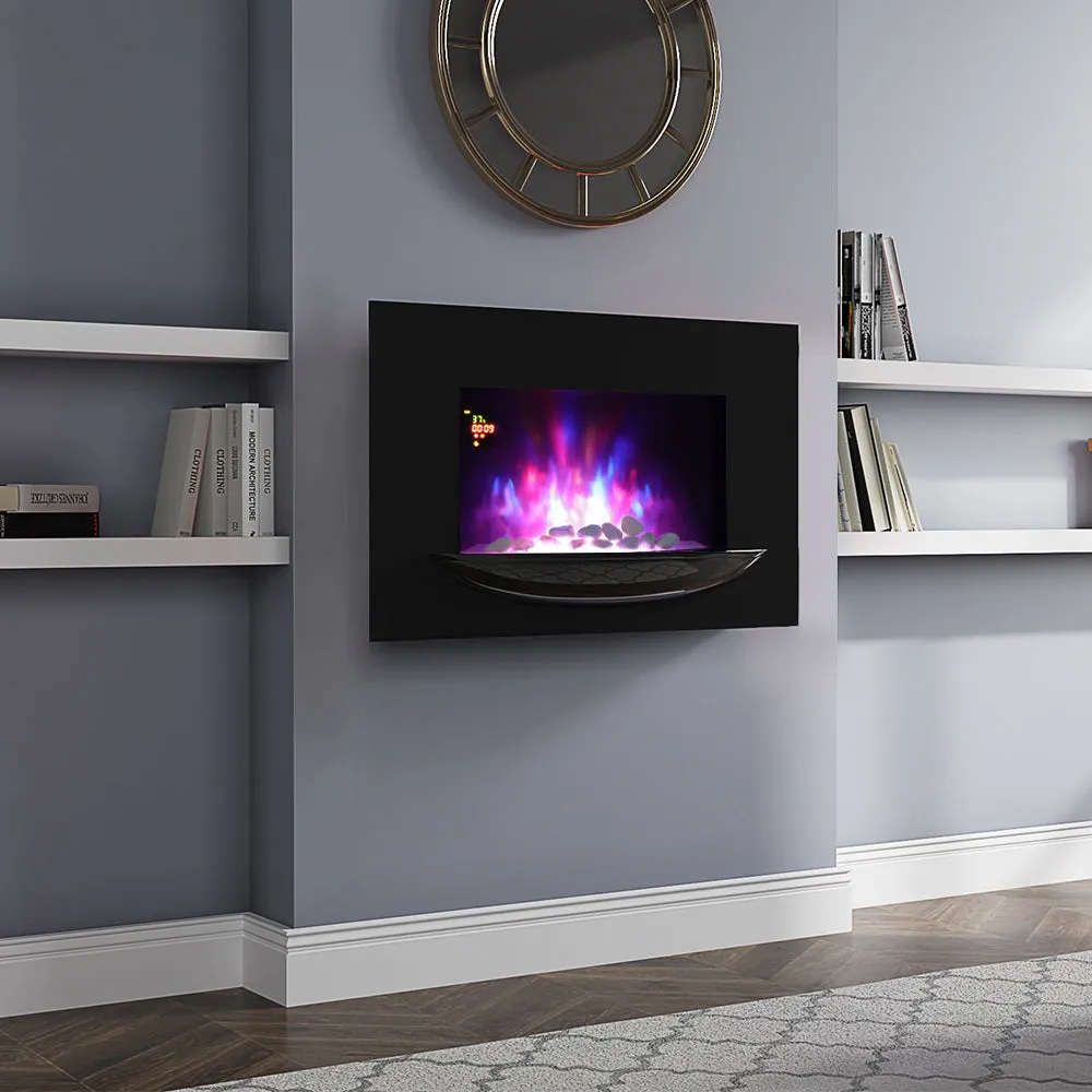 35inch Wall Mounted Electric Fireplace with Pebble Bowl 7 LED Flame Colours