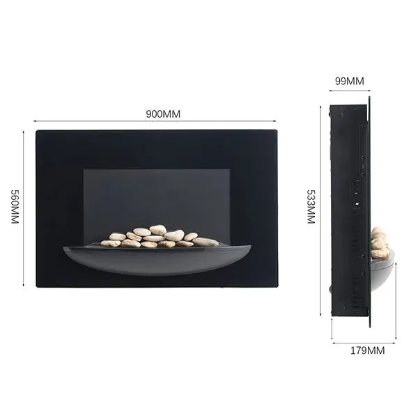 35inch Wall Mounted Electric Fireplace with Pebble Bowl 7 LED Flame Colours