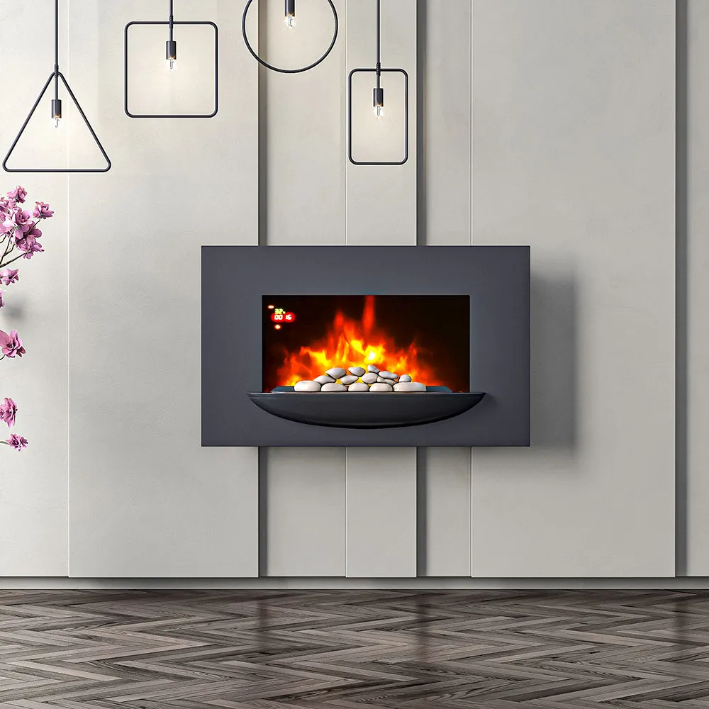 35inch Wall Mounted Electric Fireplace with Pebble Bowl 7 LED Flame Colours