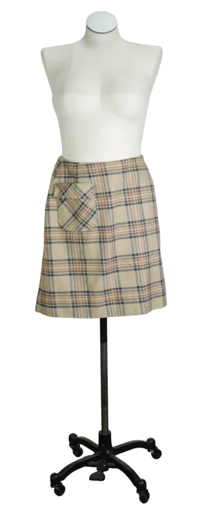 70s Queen Casuals Yellow Plaid Skirt       w30