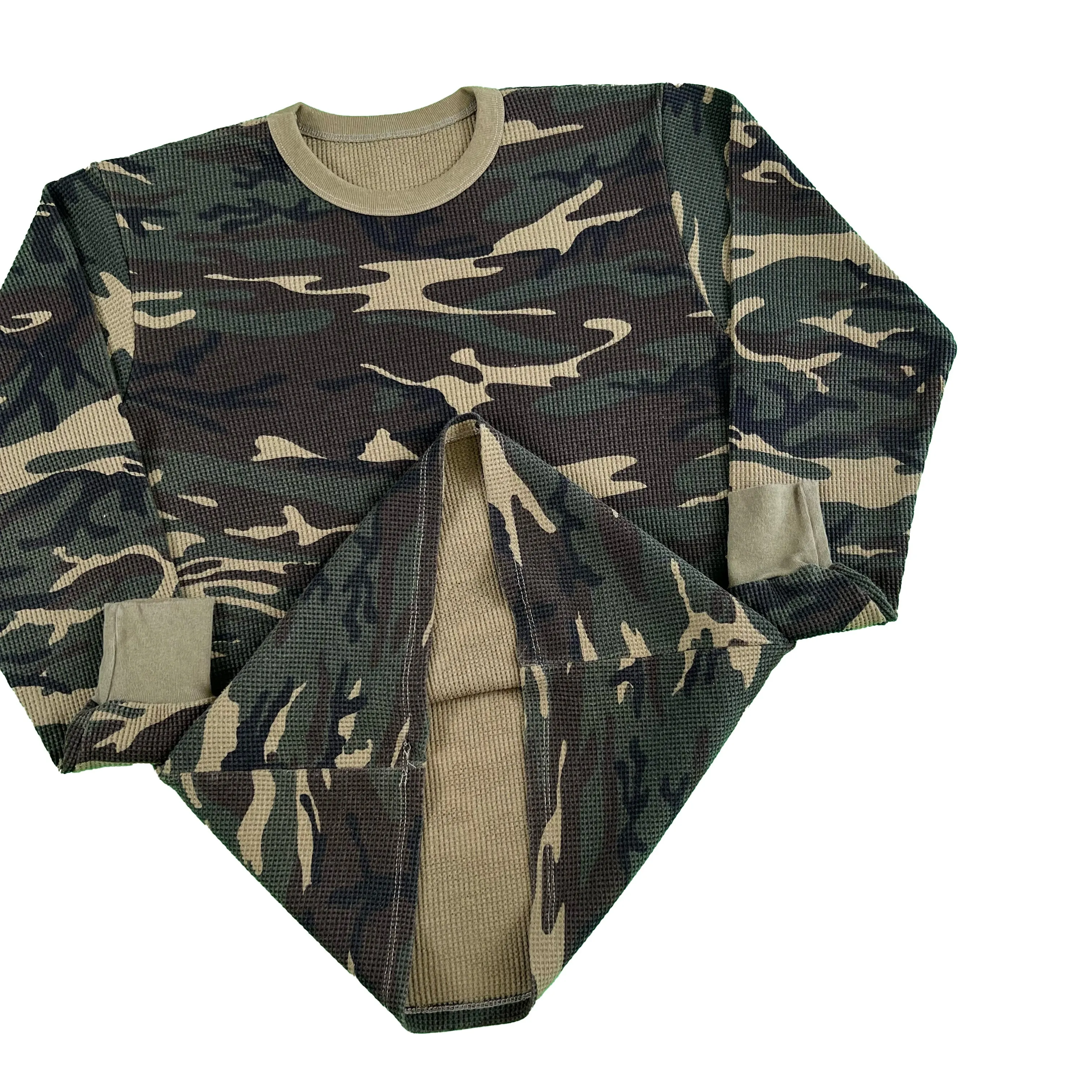 90s Camo Waffle Knit Thermal- XL