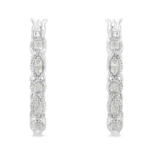 .925 Sterling Silver 1/6 cttw Diamond Milgrain Hoop Earring (I-J Color, I3 Clarity)