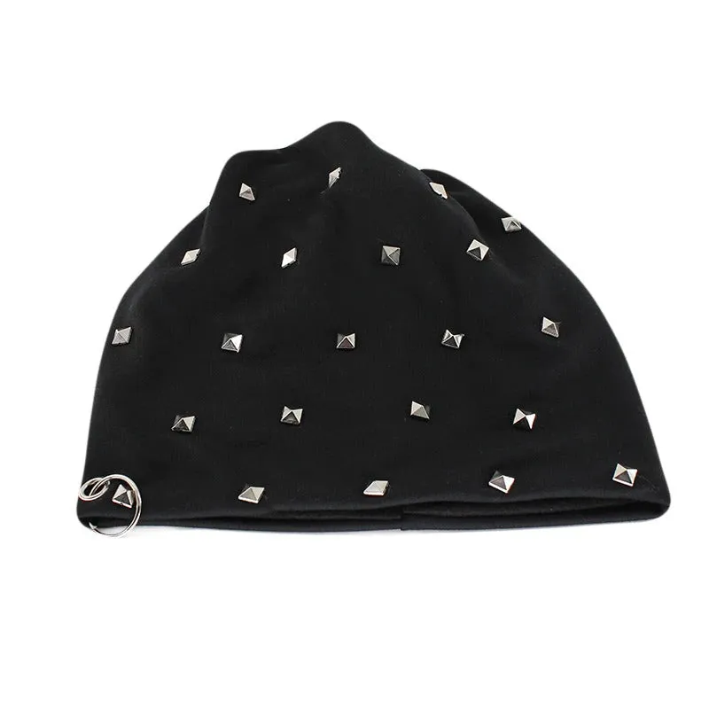 Adult Unisex Warm Beanies With Hoop and Rivets / Alternative Autumn and Winter Fashion