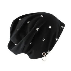 Adult Unisex Warm Beanies With Hoop and Rivets / Alternative Autumn and Winter Fashion