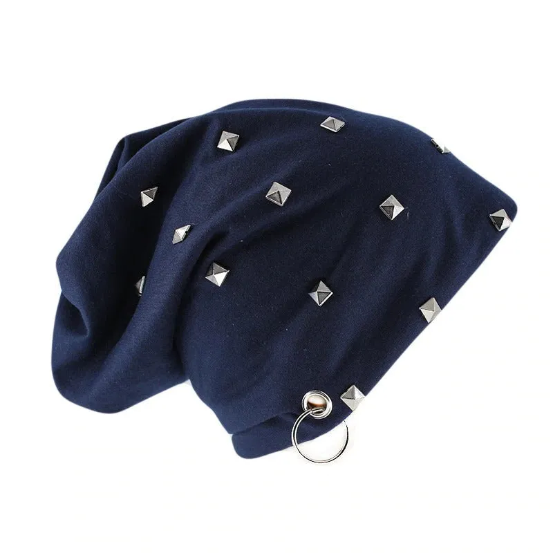 Adult Unisex Warm Beanies With Hoop and Rivets / Alternative Autumn and Winter Fashion