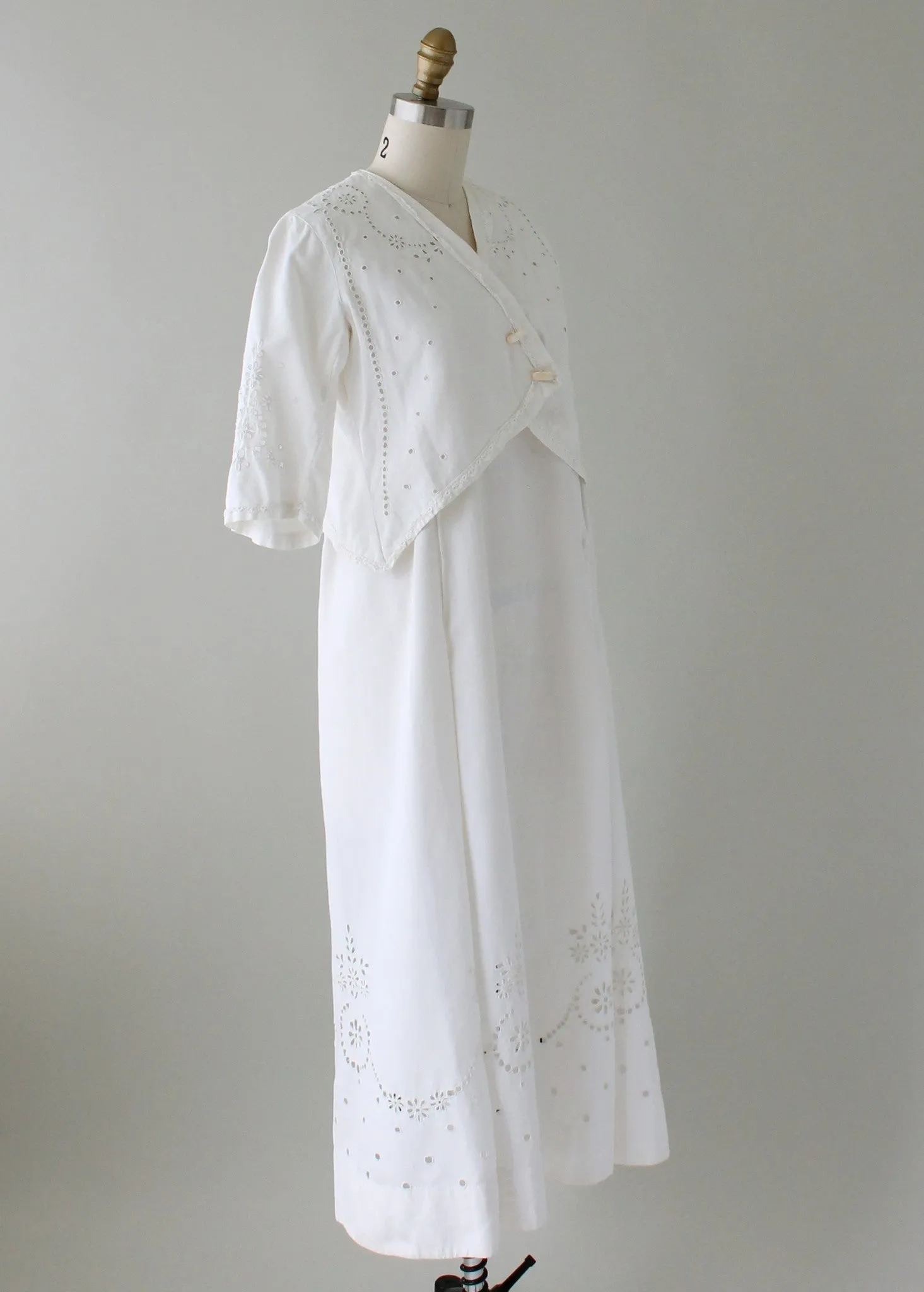 Antique 1910s Cotton and Lace Lawn Dress and Jacket