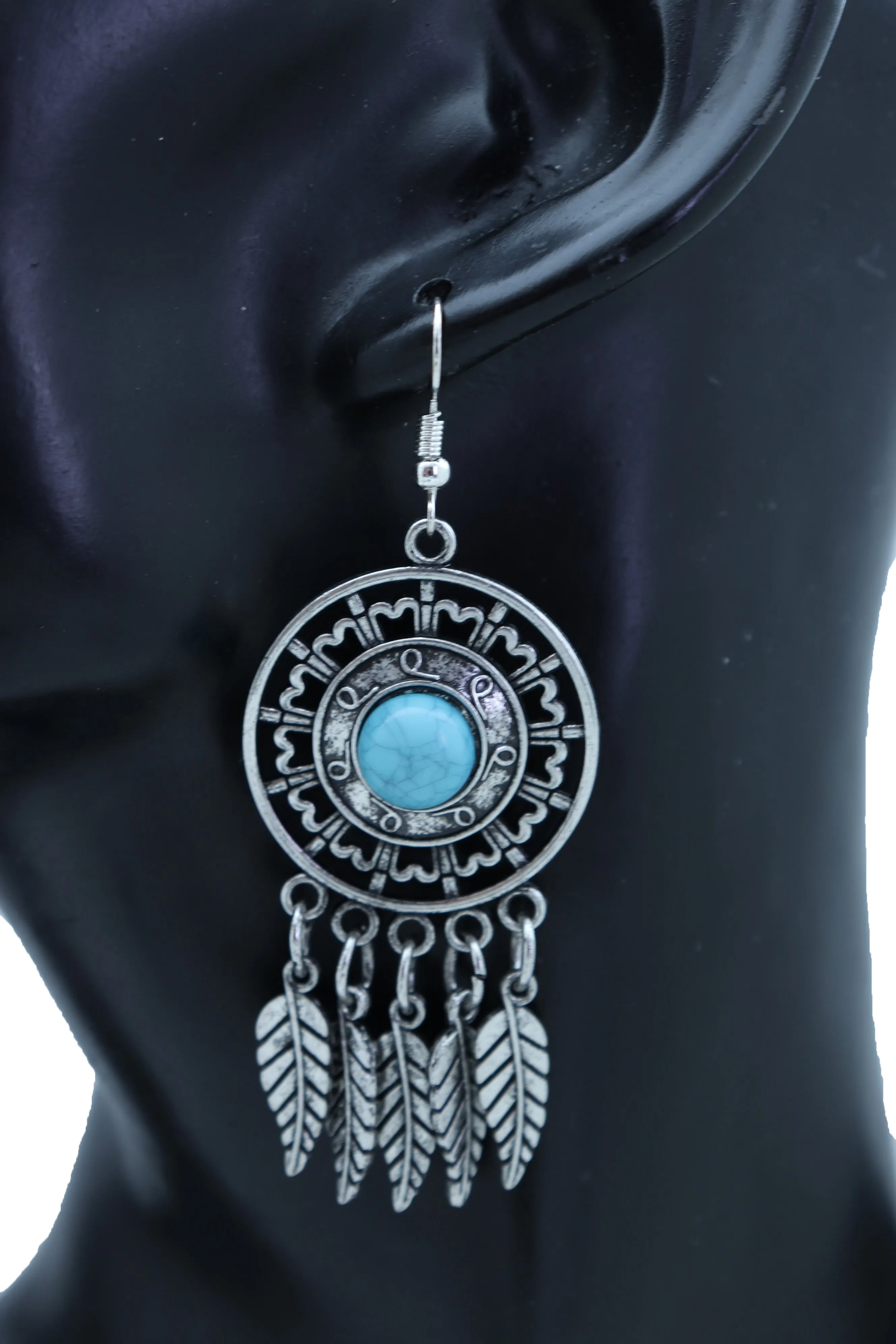 Antique Silver & Turquoise Dreamcatcher Earrings