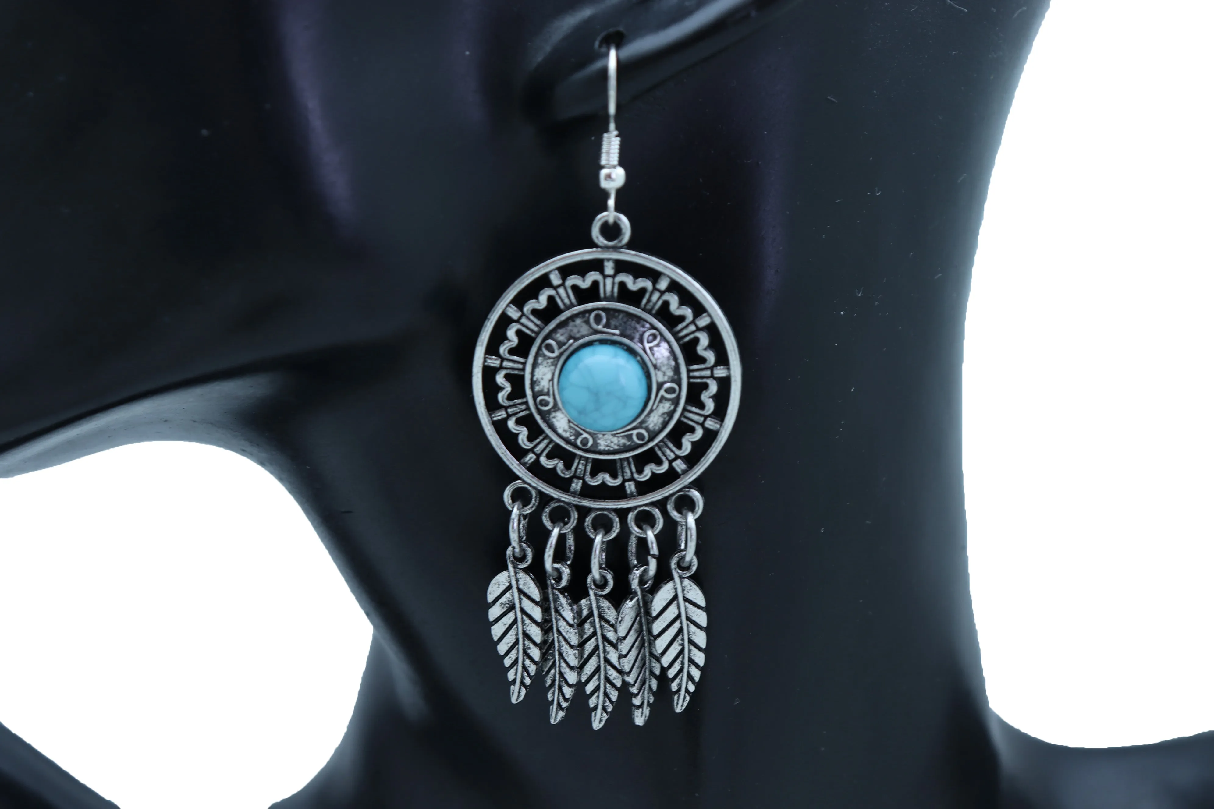 Antique Silver & Turquoise Dreamcatcher Earrings