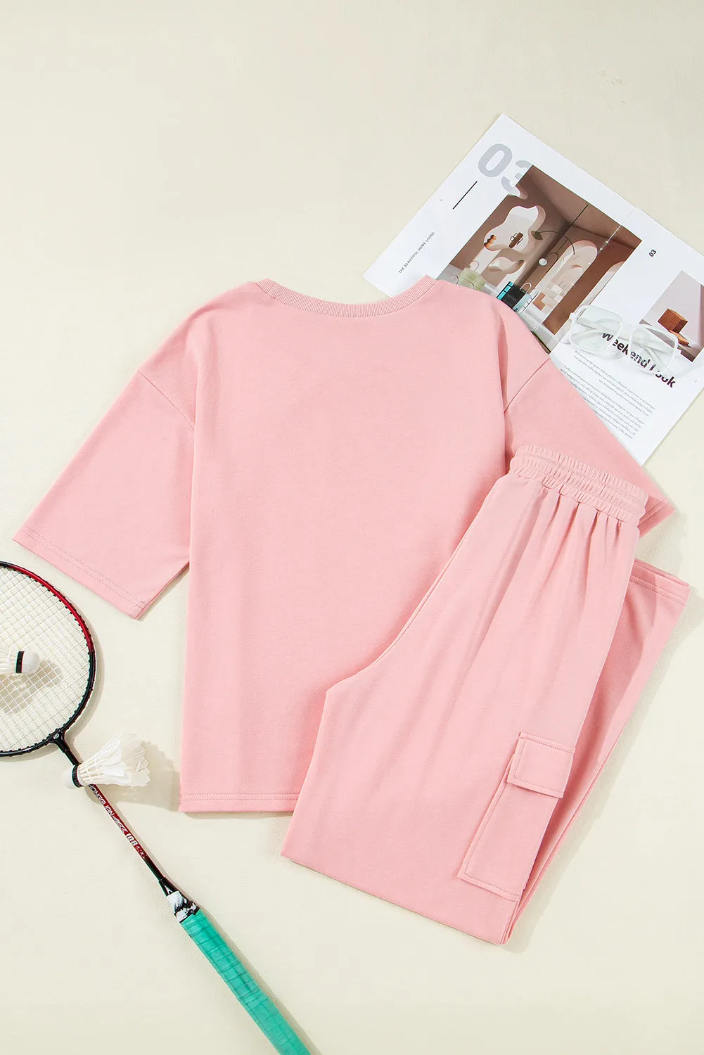 Apricot Pink Half Sleeve T-Shirt & Cargo Sweatpants Set