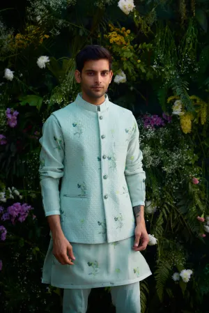 Aqua Blue Waist coat and kurta set