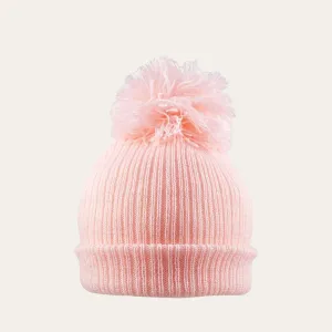 Baby Knit Pompom Hat 0-3 Months in Pink, Blue or White