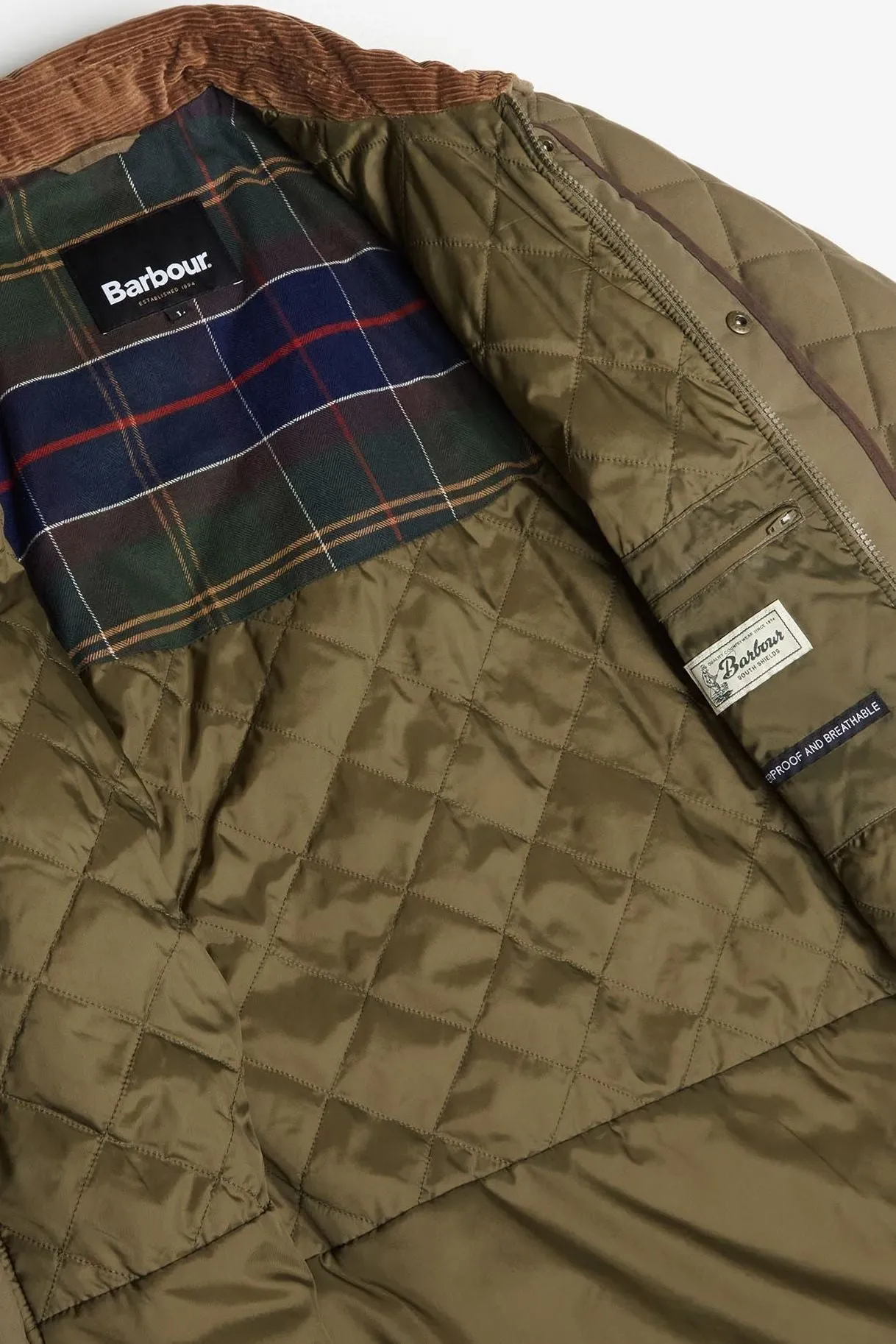 Barbour Burton waterproof, breathable Quilt in Olive MQU1306OL52