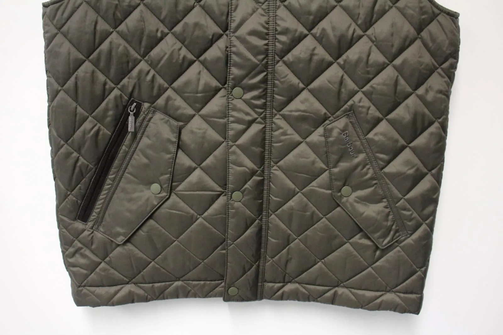 BARBOUR Men's Olive Green Quilted Kensington Full Zip Gilet Jacket Size L