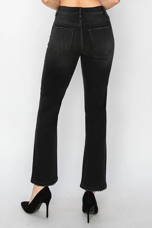 Black High Rise Crop Straight Jeans