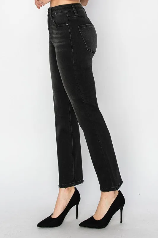 Black High Rise Crop Straight Jeans