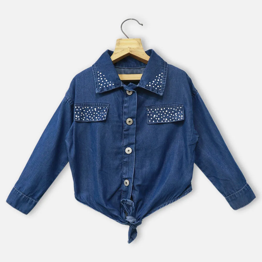 Blue Front Tie Knot Denim Shirt