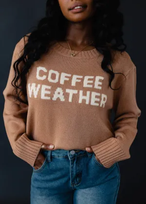 Brown Cream Graphic Coffee Weather Long Sleeve Sweater