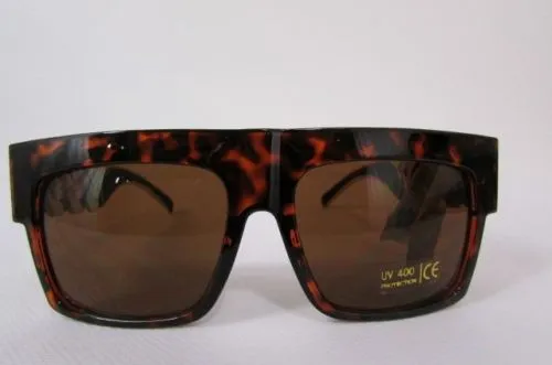 Brown Leopard Black Chunky Gold Chains Sunglasses Frame Plastic Hip Hop Accessories