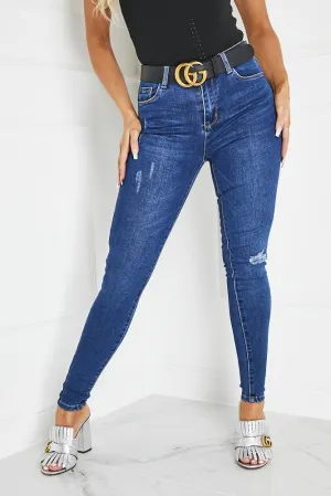 CASSIDY Blue Denim High Waisted Skinny Jeans