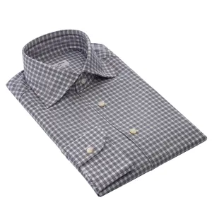 Checked Cotton Shirt in White and Blue