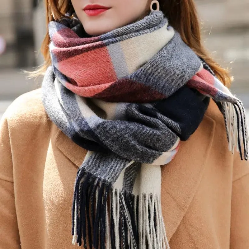 Chic Cashmere Plaid Wrap - Elegant Winter Neck Accessory