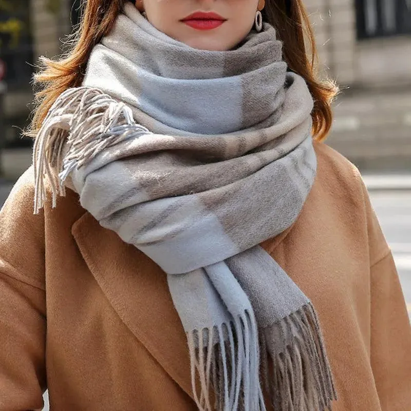 Chic Cashmere Plaid Wrap - Elegant Winter Neck Accessory