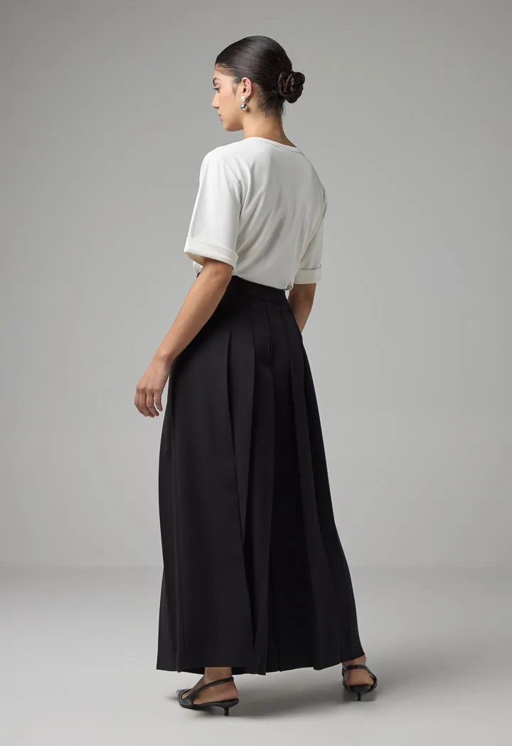 Choice Wide Legs Pleated Basic Culottes Black