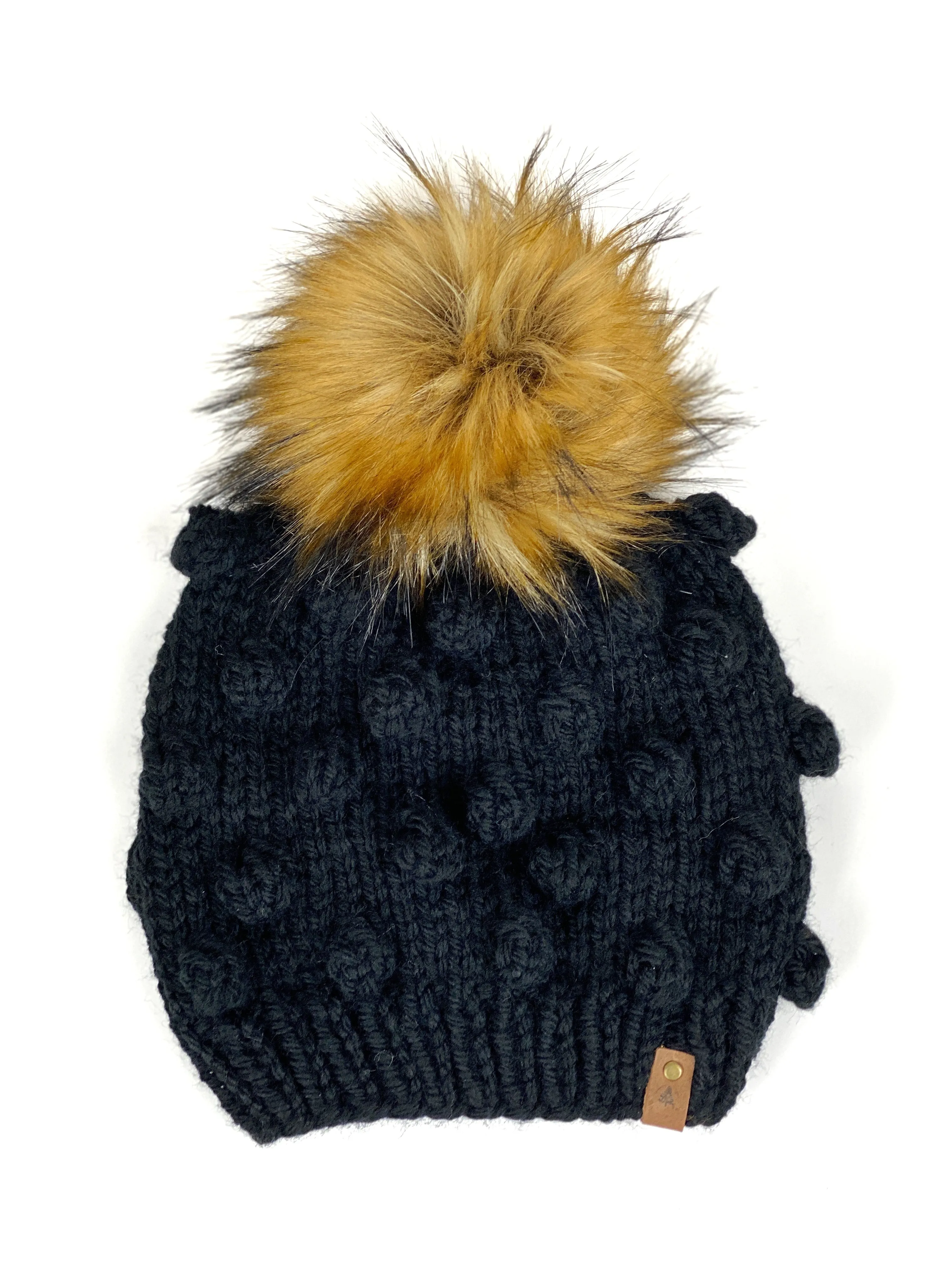 Chunky Bobble Beanie and Faux Fur Pom, Womens Wool Blend Hat, Pom Pom Hat