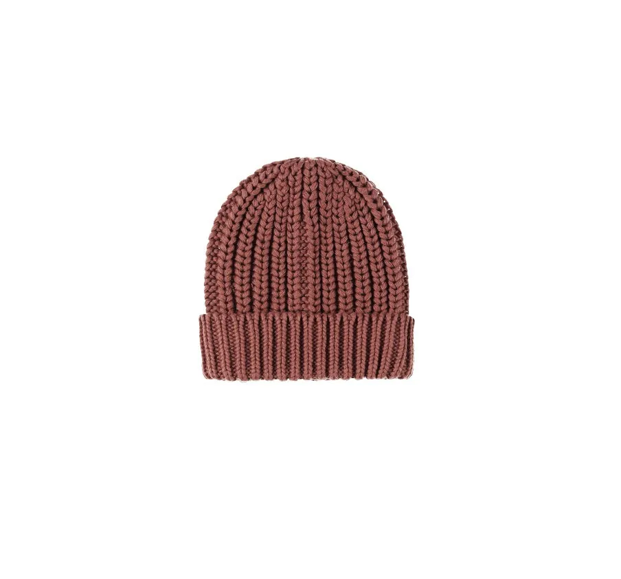 Chunky Organic Knit Beanie in Cranberry by Quincy Mae