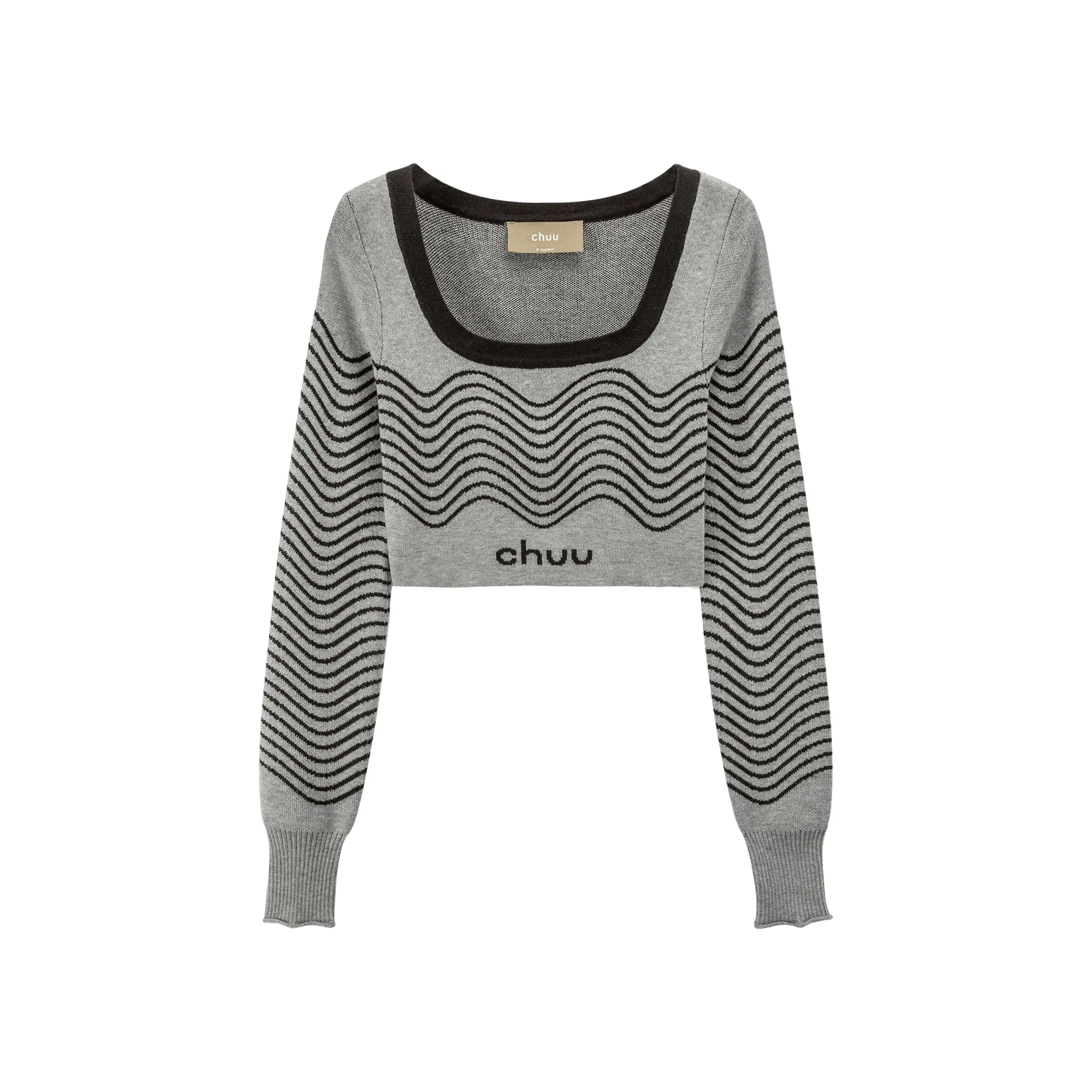 Chuu Wavy Pattern Crop Knit Sweater