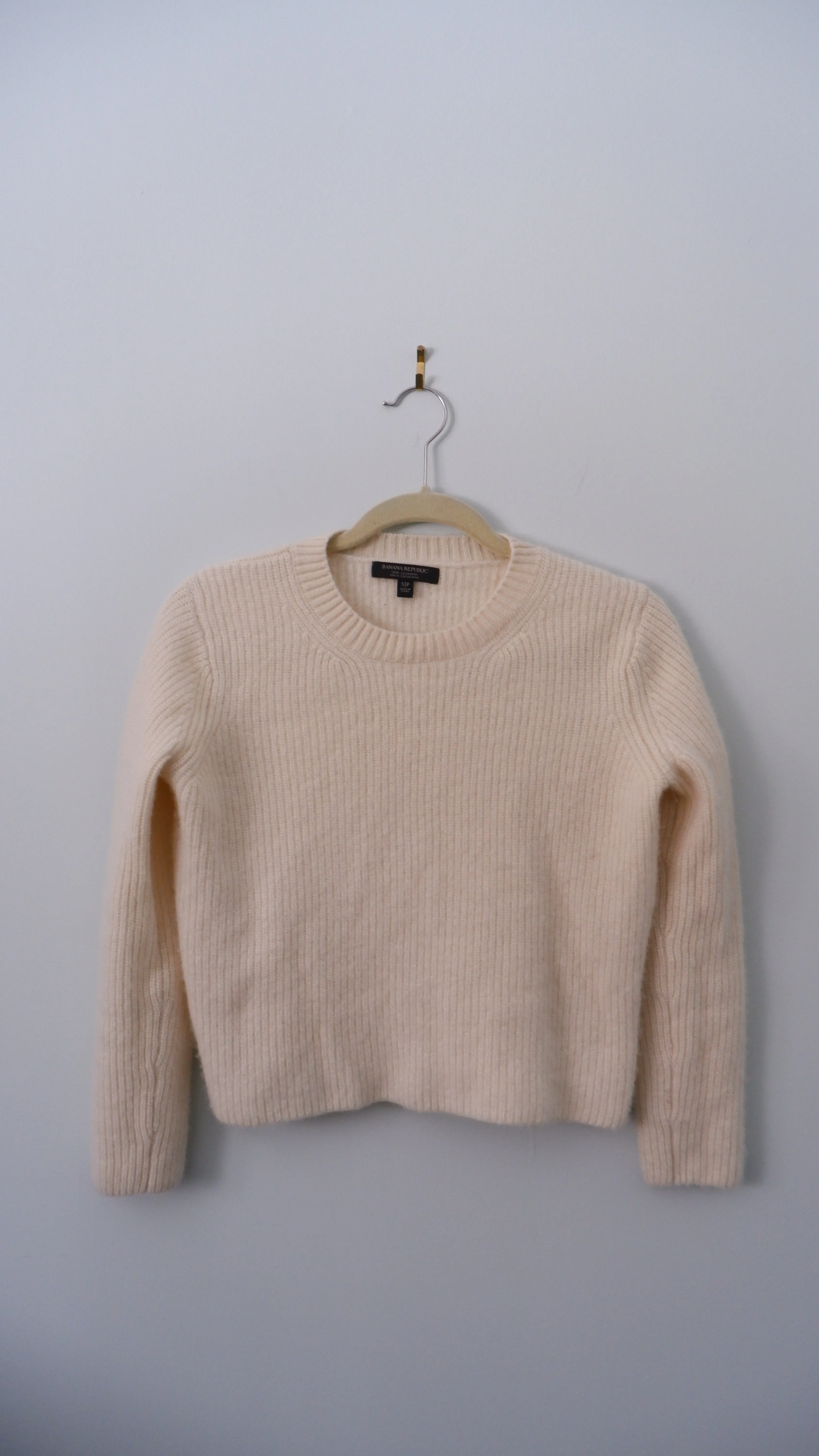 Cream 100% Cashmere Boxy Crew Neck Sweater - S