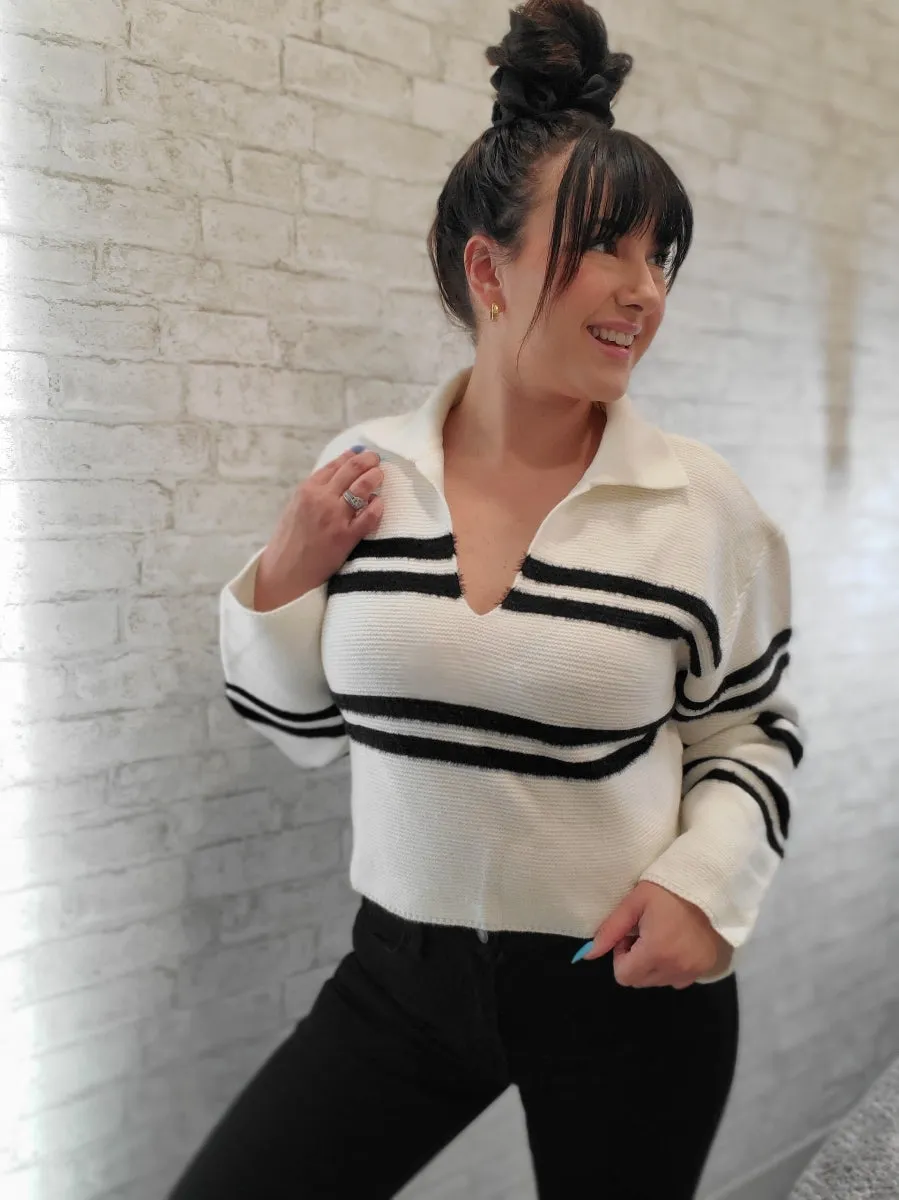 Crop Striped Collared Top