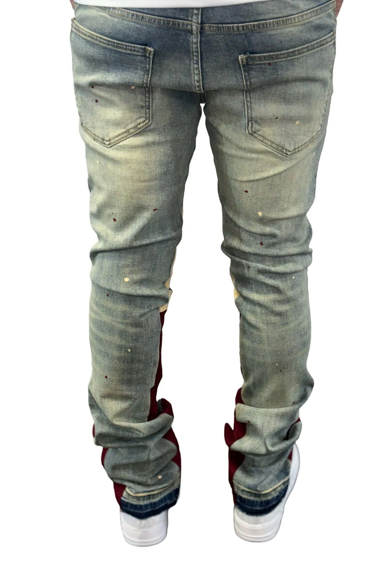 Denim City - Stacked Jeans - Beige Burgundy Trim -Vintage