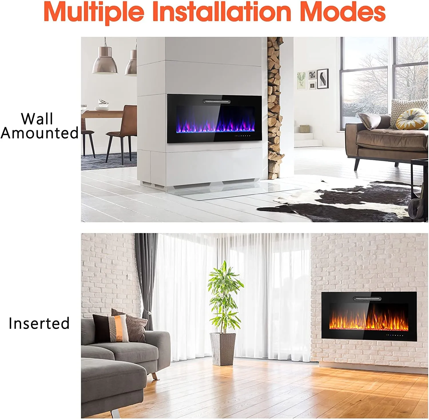 Electric Fireplace Logs Set Heater Realistic Ember Bed for Indoor Use 36Inch