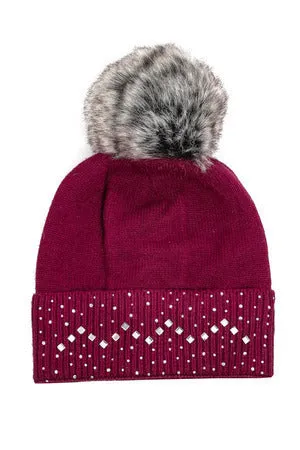 Embellished Fluffy Pom Beanies