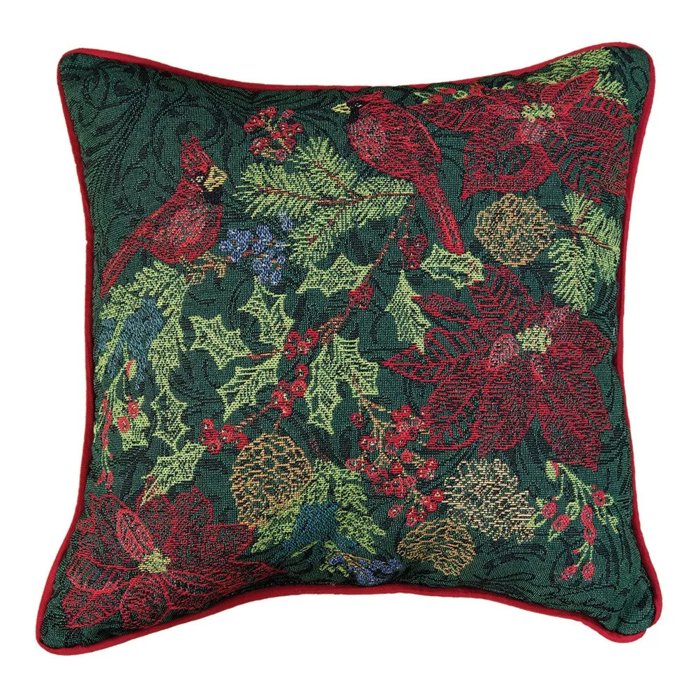 Embroidered Holiday Red Tapestry Pillow - Holiday Motif