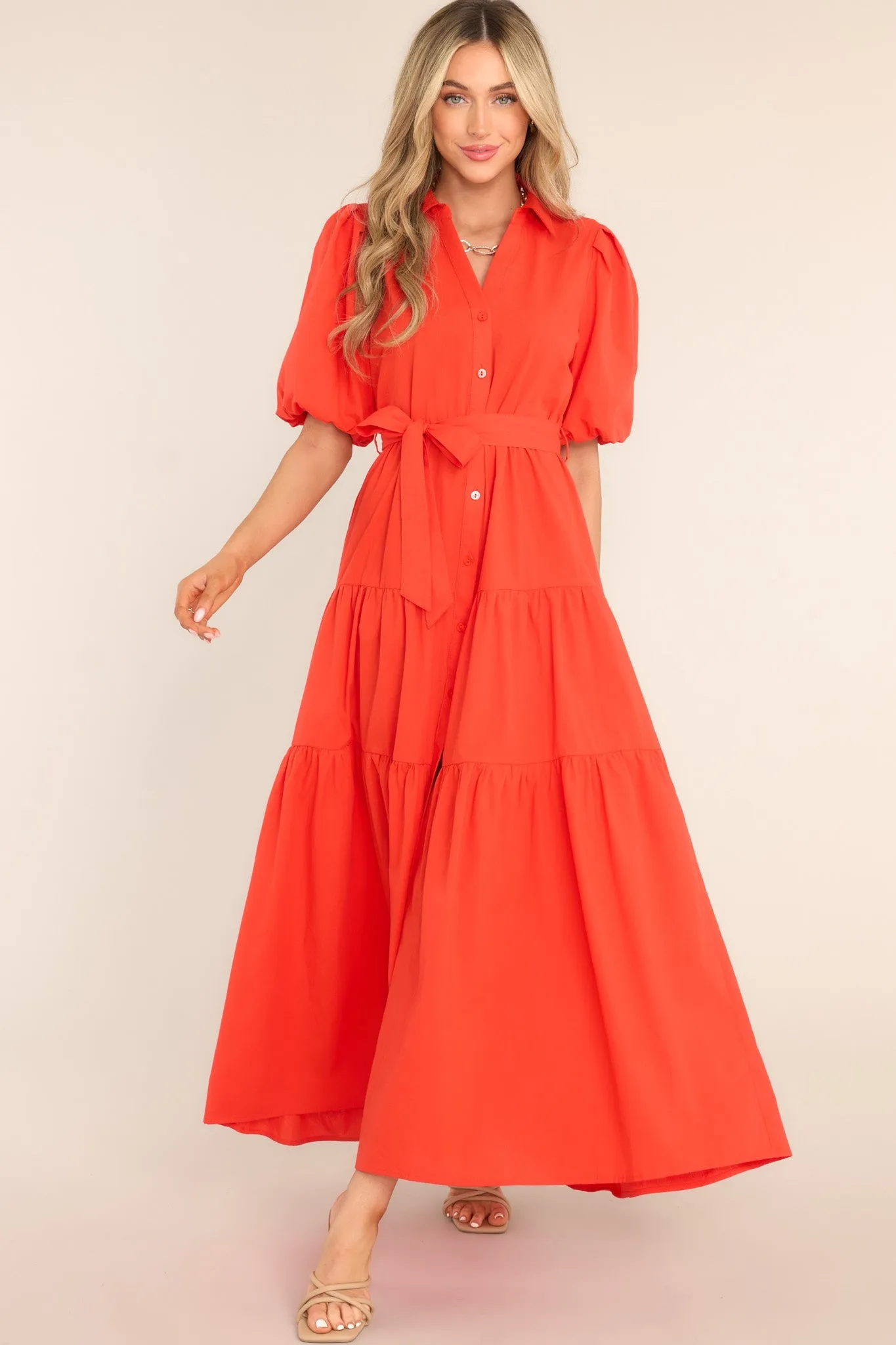 Eternal Flame Red Button Front Maxi Dress