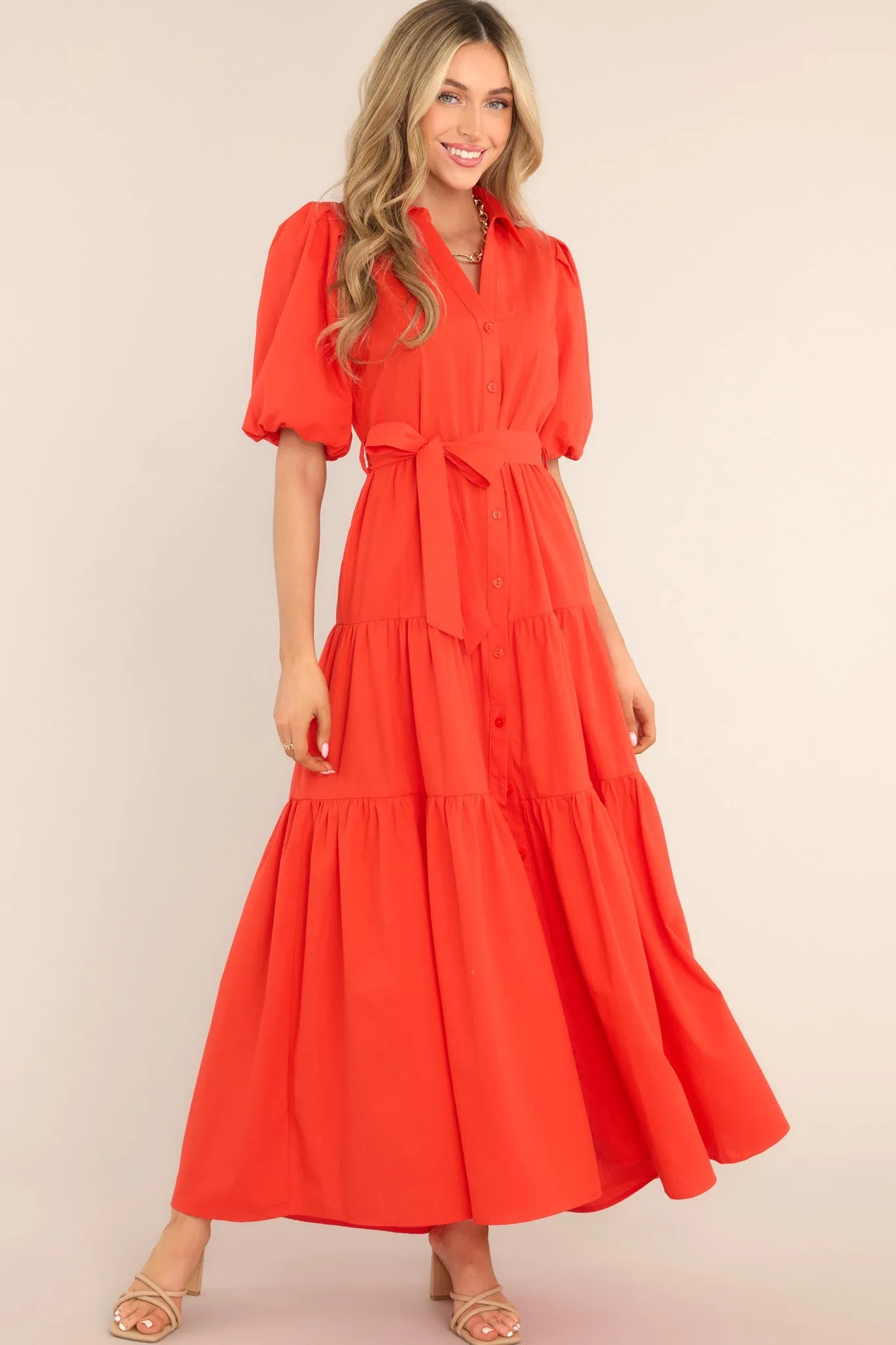 Eternal Flame Red Button Front Maxi Dress