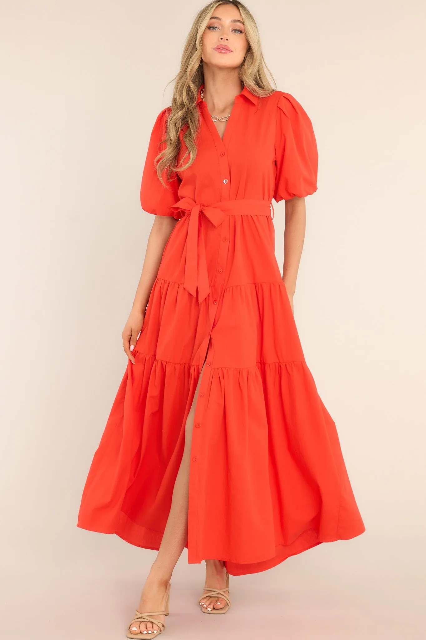 Eternal Flame Red Button Front Maxi Dress