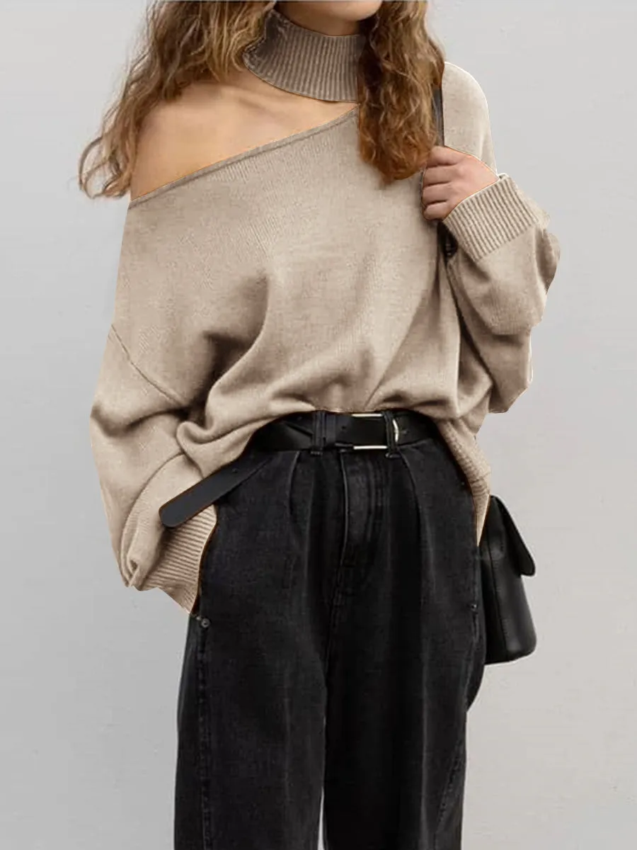 Fashion One-shoulder Long-sleeved Knitted Top