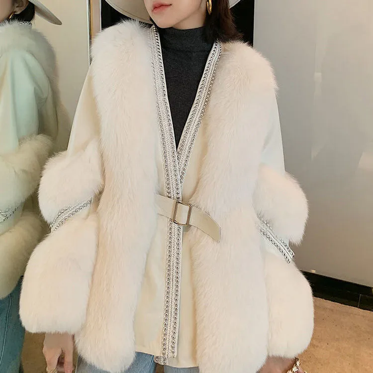 Fashion Slim White Furry Jacket Women 2023 Autumn Winter Thick Warm Faux Leather Fur Coat M B-33531