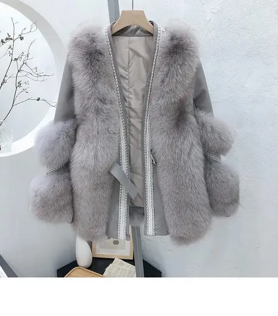 Fashion Slim White Furry Jacket Women 2023 Autumn Winter Thick Warm Faux Leather Fur Coat M B-33531