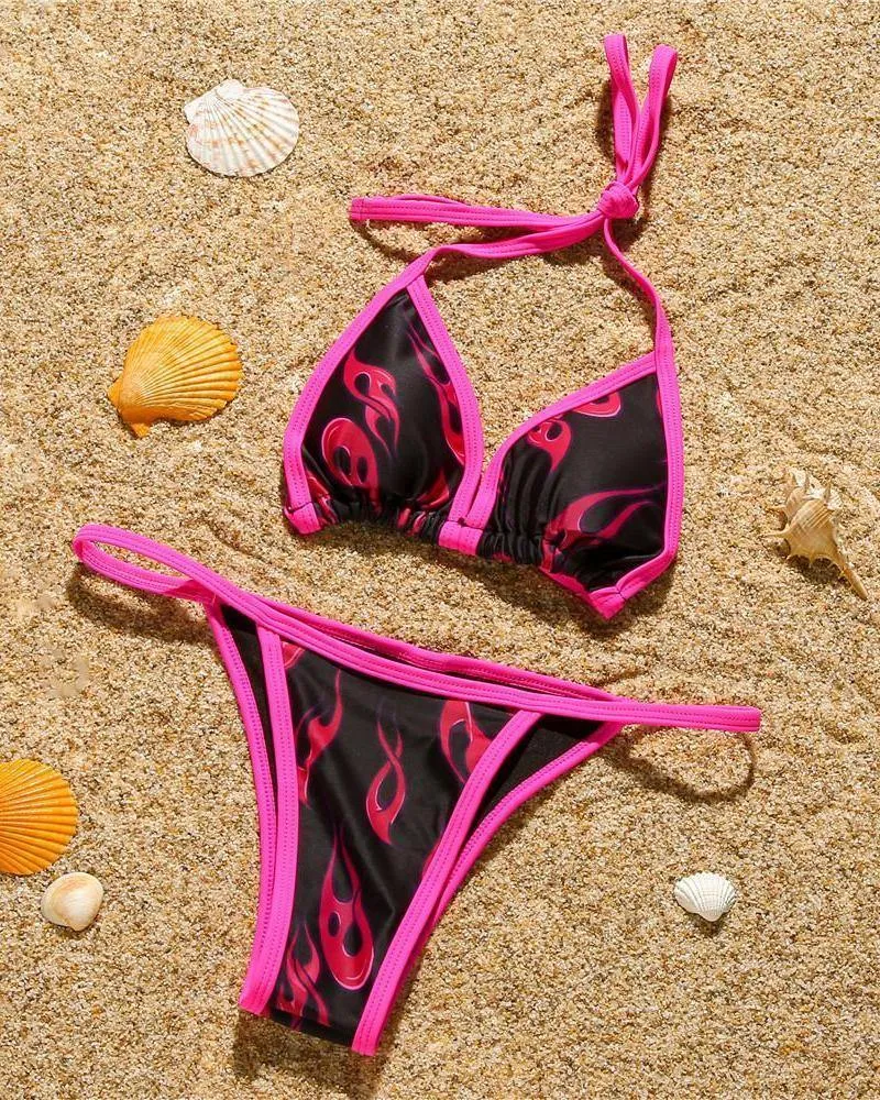 Flame Printing Sleeveless Bikini